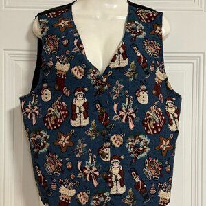 Bobbi Brooks Santa Snowman Vest Sz Medium Tapestry Holidays Festive